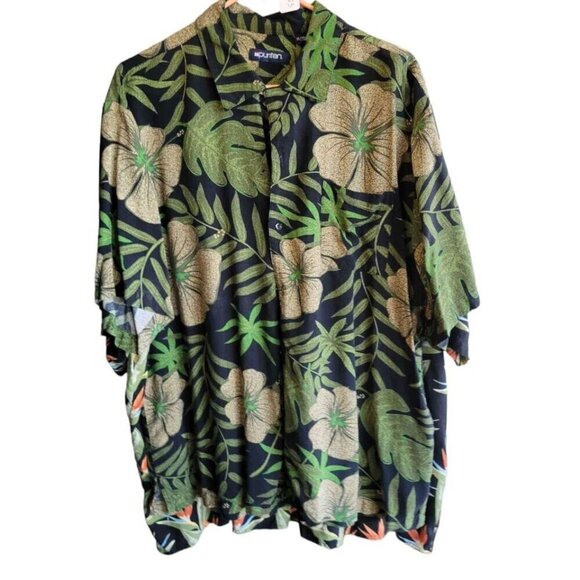 Vtg XL Mens Green Puritan Hawaiian Shirt Short Sleeve Button Down 100% Rayon - Picture 1 of 2